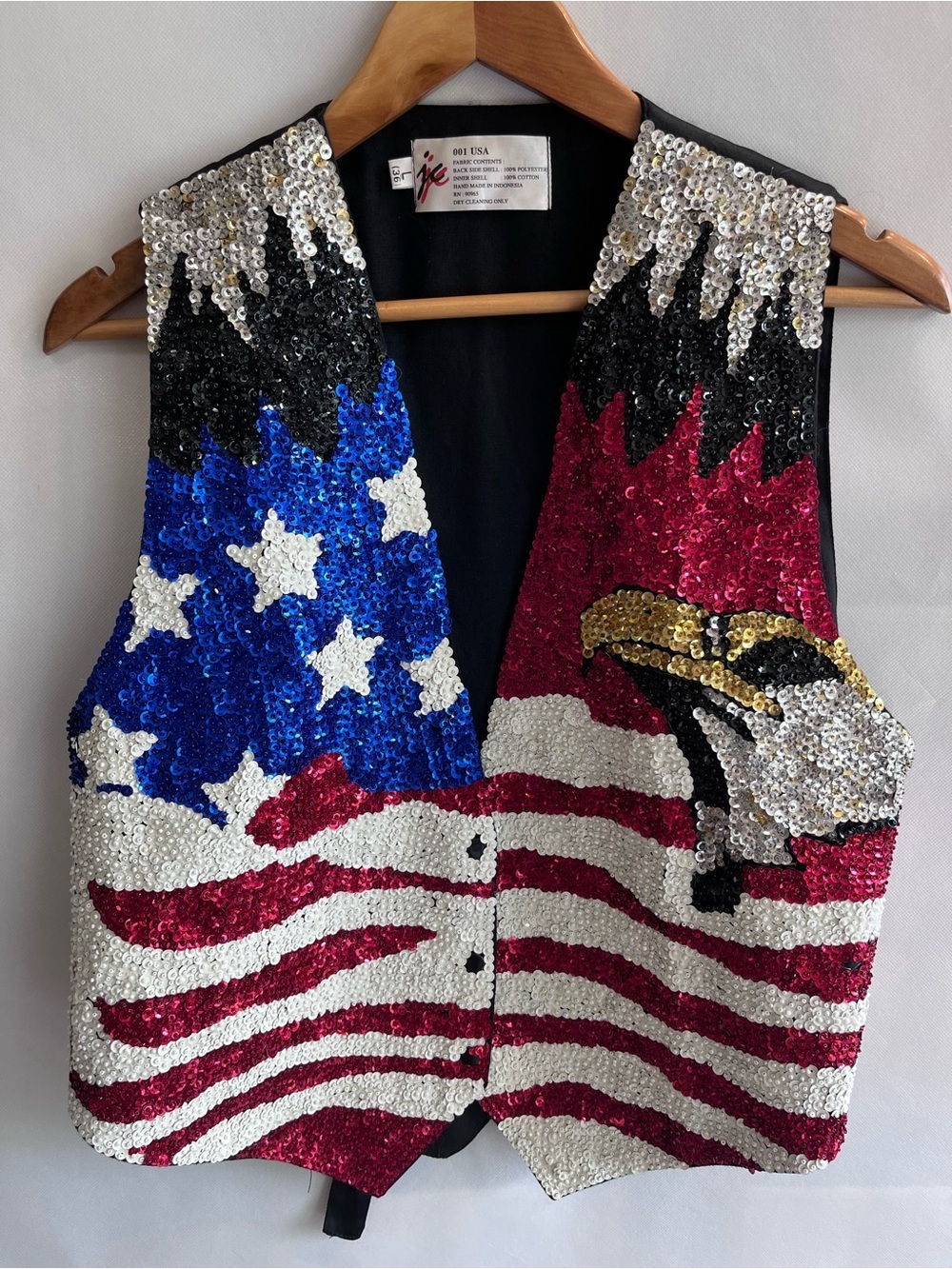 Vintage USA American Flag Eagle Sequins Vest Patriotic 4th of July